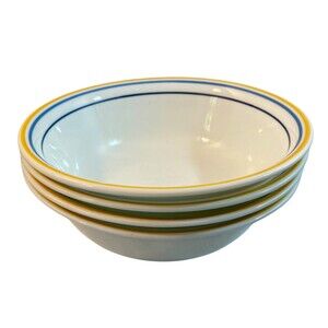 Corelle Casa Flora Soup Cereal Bowls 6 1/8" Set of 4 Yellow Blue Pattern